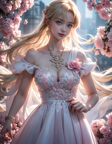 tmasterpiece，Highest image quality，super detailing，Best quality ,Extremely Delicately Beautiful, Very meticulous,Best quality, offcial art, extremely detaild的 CG unified 8k wallpapers, portrait photo of an, The most beautiful look，blond hair blue eyes，Radi...