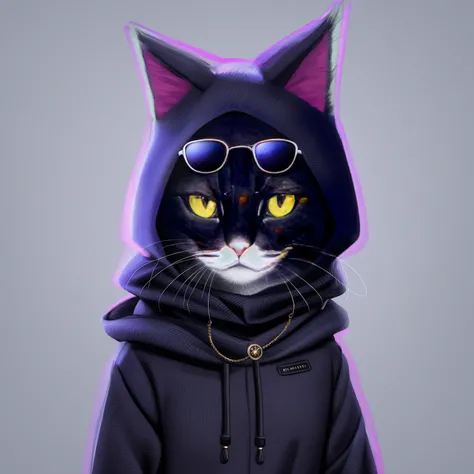 Close-up of a cat wearing a black knitted hat and sunglasses, Street Outfit, beautiful digital art, Adorable Digital Paint, furry art, Hairy Artist, awesome cat, Furry digital art, Anthropomorphic cat, Wearing a hoodie, Beautiful detailed digital art, Furr...