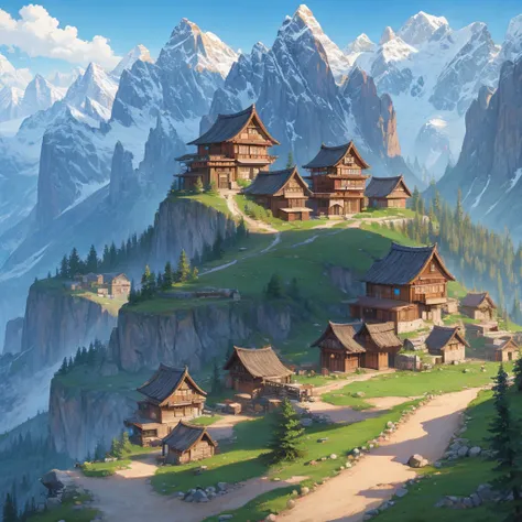 ancient mountain village town concept art masterpiece