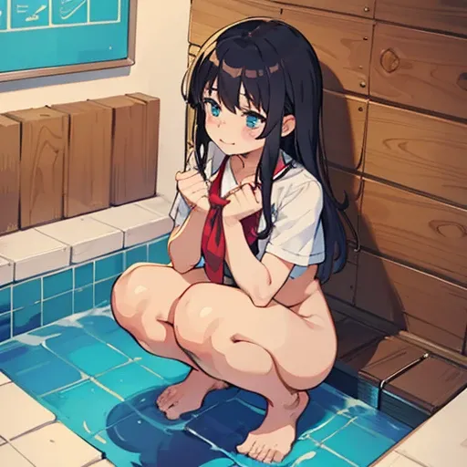 Nudist girl squatting、A lot of close elementary school boys hugging each other、surround each other&#39;neck of、Laughter and joy、longshot、Group Selfies、In the unit bath、Intense curiosity and shame、Leaning forward