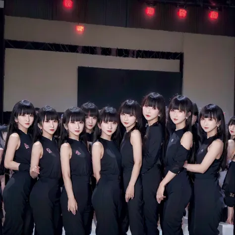 raw photo、(((multiple girls))),((((6+girls)))),women only、((全員the same face))、a group of 10 idols singing and dancing on stage、1...