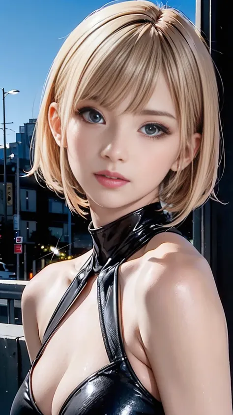 In the summer of Japan, She has a side-cut layered bob hairstyle, Blonde hair color with pink inner color. She has beautiful sparkling purple eye color, break
masterpiece, Best Quality,(Photorealistic: 1.4),Ultra High Resolution, unity 8k, (Beautiful detai...