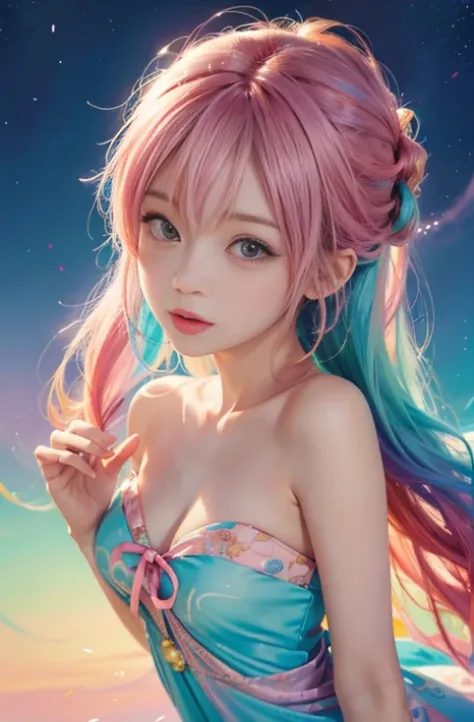 anime girl with colorful hair and a colorful dress, rossdraws pastel vibrant, rossdraws cartoon vibrant, anime style 4 k, beautiful anime portrait, artgerm colorful!!!, ! dream artgerm, beautiful anime girl, anime styled digital art, anime art wallpaper 4k...