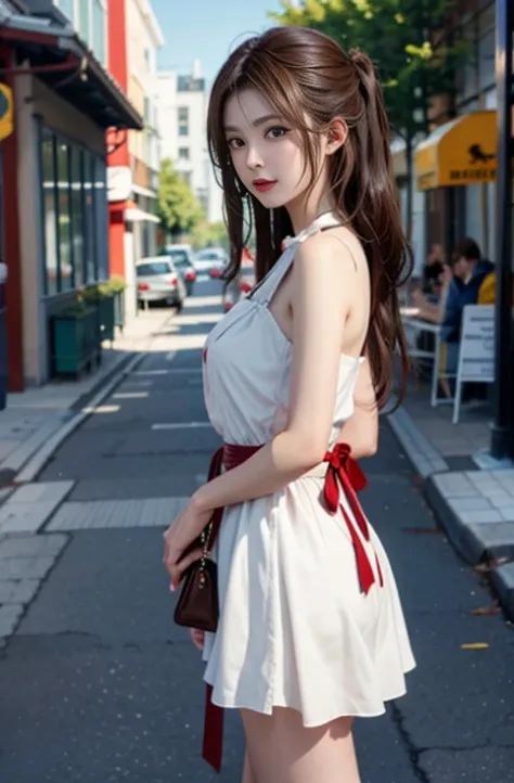 hight resolution，
1 beautiFul young woman，
（SoFt saturation：1.3）， （Fair skin：1.2），
Wear red clothes，
85mmレンズ，F/8.0，
background
Gare，
brown haired，
medium breasts⁩，

thunder

（China Street：1.3），
1girll，18year old，（Porcelain dress：1.5），Side Tie Peak，（Porcela...