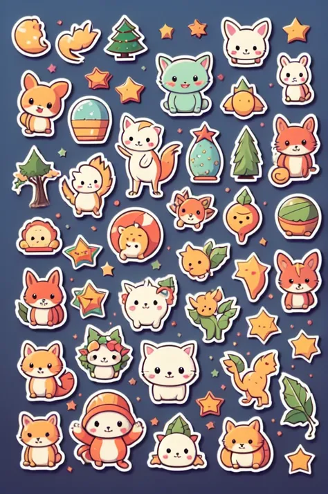 sticker design, christmas sticker, simplebackground, playful, cute, stars, by richard scarry, enhance, intricate, (masterpiece, ...