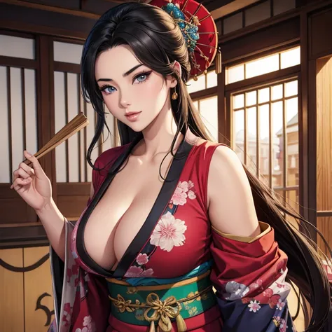 Mulan in a kimono shows her breasts