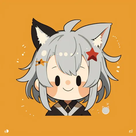 Flat Avatar, One Boy, Solo, happy Face, Headshot,  Background,  White Hair and Shoulder length Hair Star hair clip with fox ears