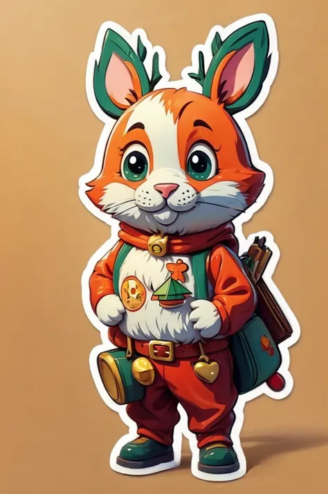 Sticker design, christmas Sticker, Christmas costume, 3D cartoon, by Richard Scarry, enhance, intricate, (masterpiece, Representative work, official art, Professional, unity 8k wallpaper:1.3)