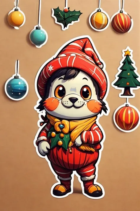 Sticker design, christmas Sticker, (Christmas costume:1.2), Christmas elements, Funny, cute, humorous, 3D cartoon, by Richard Scarry, enhance, intricate, (masterpiece, Representative work, official art, Professional, unity 8k wallpaper:1.3)