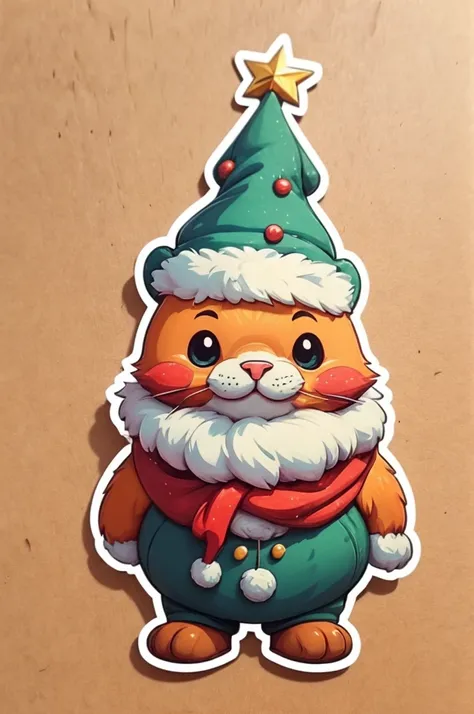 Sticker design, christmas Sticker, (Christmas hat, Christmas costume:1.2), Christmas elements, Funny, cute, 3D cartoon, by Richard Scarry, enhance, intricate, (masterpiece, Representative work, official art, Professional, unity 8k wallpaper:1.3)