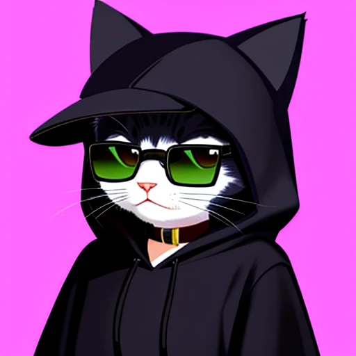 Close-up of a Cat in a black hat and wearing black sunglasses, Street Costumes, Beautiful digital art, Adorable Digital Paint, furry art, Hairy Artist, awesome cat, Furry digital art, Anthropomorphic cat, cat wearing hoodie, Beautiful detailed digital art,...