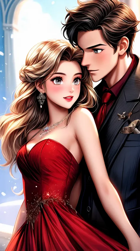 a close up of a man and a woman in a red dress, tangled, animated film, animated movie, in style of disney animation, disney style, disney movie, disney art style, art in the style of disney, animated movie scene, animated movie still, full resolution, ani...