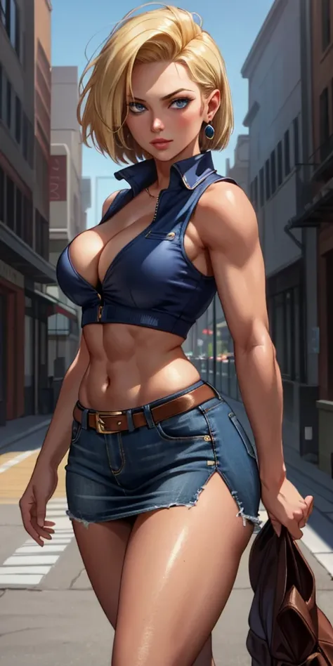 unparalleled masterpiece, ultra realistic 8k CG, perfect artwork, (1girl:1.1) , solo, ((perfect female figure)), (nsfw), looking at viewer, mature female, bimbo (android 18) standing, (teasing), best quality:1.1 , seductive posture, sexy pose, alluring, (b...