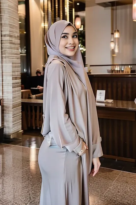 a young indonesian woman, 25 years old, fair skin and with a slim body and slim face,  slightly smiling face, is walking like su...