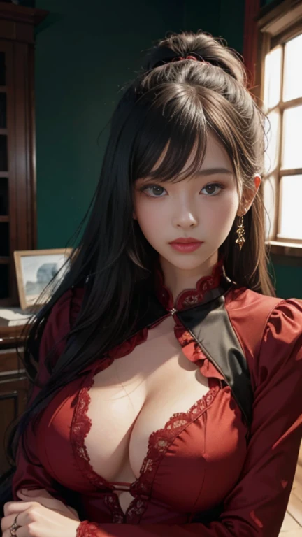 (1girll:1.3)、Red color clothes，独奏、__Body parts__、offcial art、统一 8k 壁纸、ultra - detailed、Beauty and aestheticig breasts beautiful、tmasterpiece、best qualtiy、Fantastical Atmosphere、calm color palette、Tranquil Mood、soft shade、Charisma spells、vignettes、Witch dut...