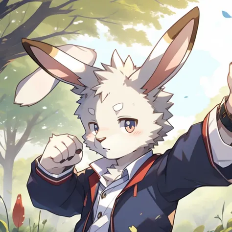 white skin，（rabbit ears），kemono，shota，extra cute face，rabbit，rabbit furry，male，rabbit，white fur，white skin