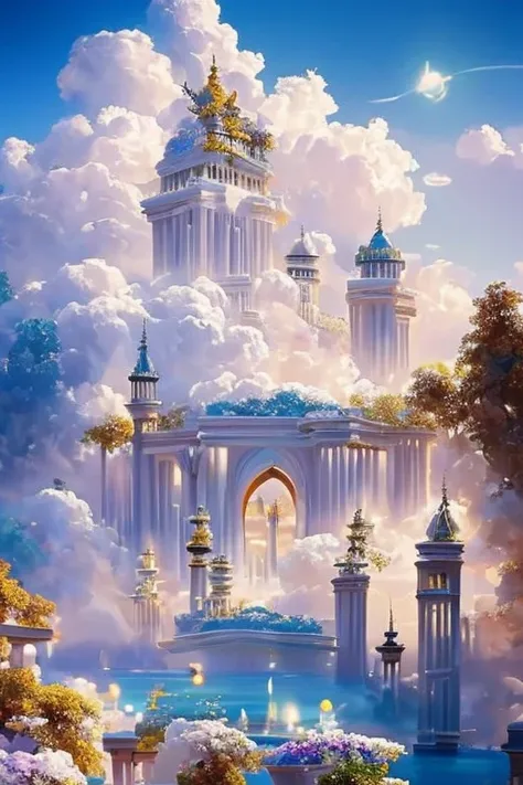 Cloud-Welt, Engel fliegen herum, Majestic gates and columns, Sonne und Mond und Sterne, im Himmel, 
Meisterwerk, best quality, Ultra-detailliert, 
Sidon, Sidon-Stil
(fotorealistisch), An extremely delicate and beautiful, Depth of field, Filmkorn, Professio...