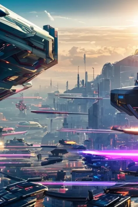 Cyberpunk、Futuristische Skyline mit Wolkenkratzern，超A high resolution，Planet Erde，ＳＦBild von，Wolkenkratzer aus Glas，Weltraum-Stadt，Epcot，Eine Welt, that goes far beyond the imagination of humanity，a building, that far exceeds human imagination，Konstrukte，T...