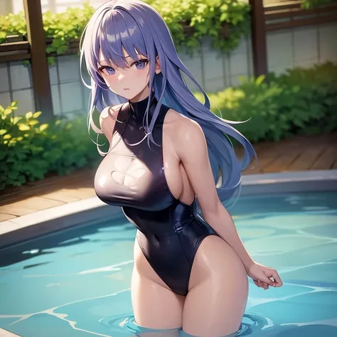 Picture of Raiden Shogun using One-piece swimsuit in a pool