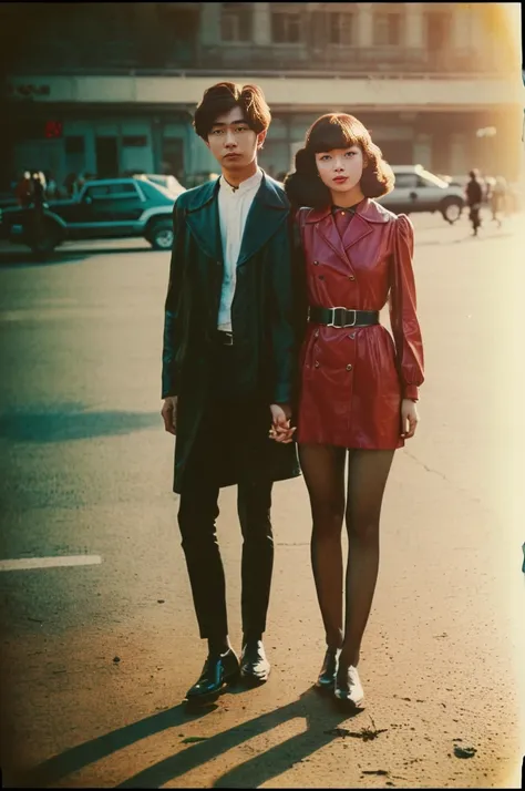 (full body:1.5)(Flicker effect:1.4)(analog film photo:1.4)(vintage photo:1.4)(portra 400:1.3)(instant film:1.3)( standing 1 woman in a retro vintage fashion:1.2)1 woman, Korean idols, japanese beauty, high quality, (detailed face:1.4) best quality, 8k,afte...