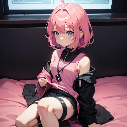 Short anime girl with pink hair from a game