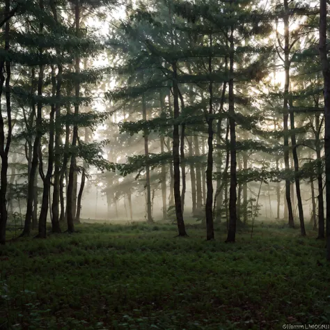 (best quality,4k,8k,highres,masterpiece:1.2),ultra-detailed,(realistic,photorealistic,photo-realistic:1.37),dark mysterious forest,enchanted atmosphere,ancient trees with twisted trunks,tall dense foliage,ray of sunlight filtering through the canopy,misty ...