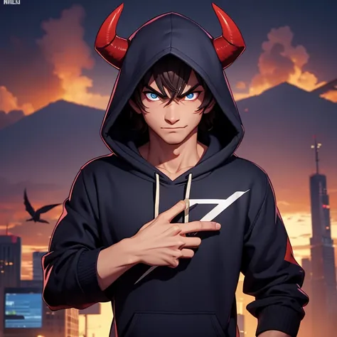 Half Demon, half man wearing a hoodie