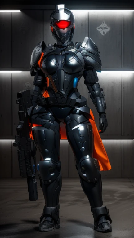 arafed female in armor with a gun and a helmet, dystopian bounty hunter, dominatrix assassin robot, sci fi female character, clothed in sci-fi military armor, in a dark space mercenary outfit, dressed in tactical armor, unreal engine render + a goddess, dy...