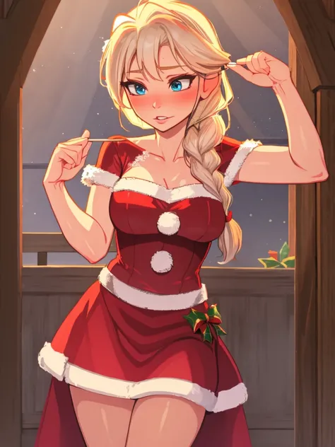 Elsa, christmas, single braid, santa outfit