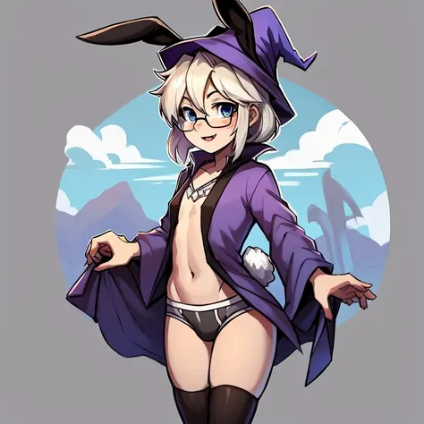 Bunny boy wearing glasses wizard robes briefs windy