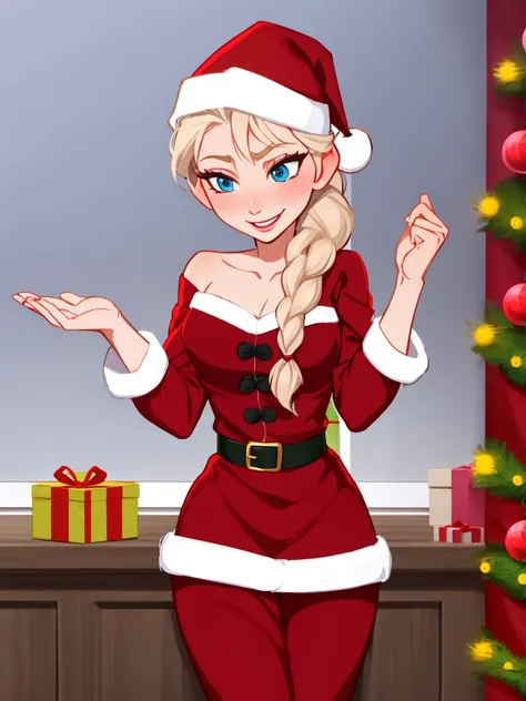 Elsa, christmas, single braid, santa outfit, incase style