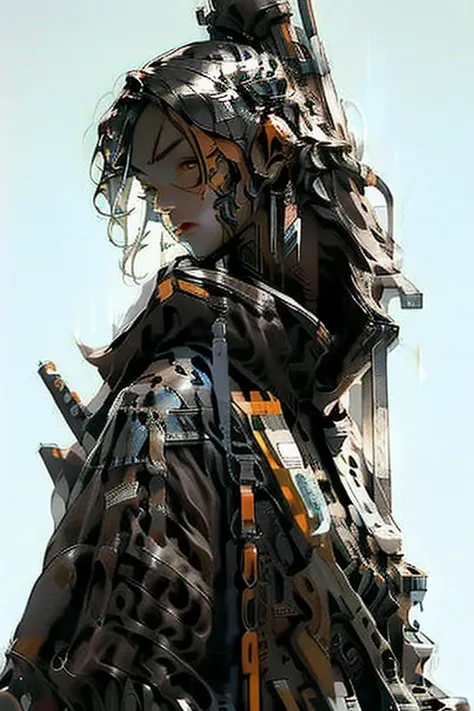 Unbeatable full body masterpiece image, Ultra photo realism, Perfect Artwork, Intricate details, Best Quality, strong lights,High contrast,((Post apocalyptic futuristic Cyberpunk , outline):1.35) , ((masterpiece)),((Extremely detailed)) , ((extremely detai...