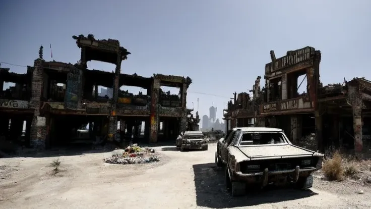 doomsday wasteland，city ruins，modified cars