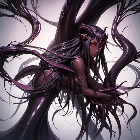 Dark skinned Demon Lady. Massive Horns. Sleek Shiny Scaled Skin. Penetrated by Large Tentacles. NSFW