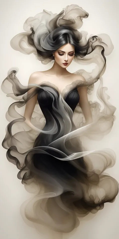 arafed image of a woman in a black dress with smoke, gorgeous digital art, exquisite digital illustration, stunning digital illustration, airbrush dark dress, beautiful gorgeous digital art, beautiful digital artwork, stunning digital art, beautiful digita...