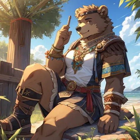 A bear man，teens girl，brown pubic fur，palla，Detailed character details