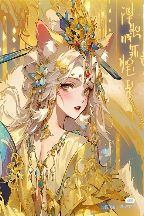 Anime girl holding crown and fan in hands, a beautiful fox lady, ((beautiful fantasy queen beautiful fantasy queen, beautiful anime catgirl, anime goddess, korean art nouveau anime, Japanese anime fantasy illustration, Belle peinture de personnage, She has...