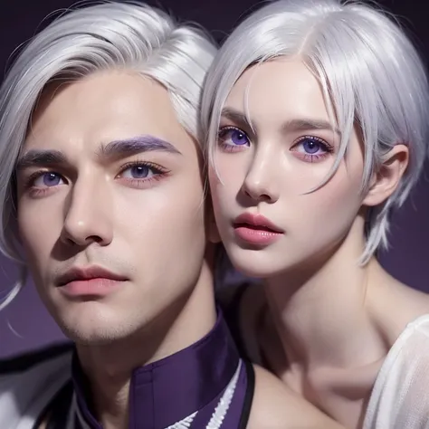 Realistic boy with a white hair,white lashes nd purple eyes