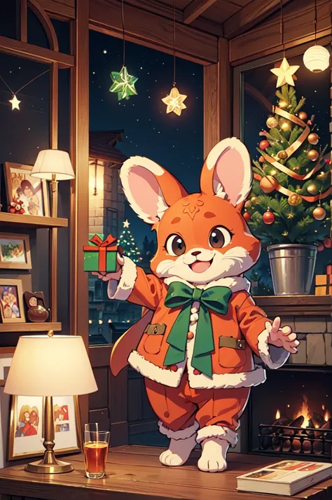 Received Christmas Gift, Festive atmosphere, surprise, happy, by Richard Scarry, enhance, intricate, (best quality, masterpiece, Representative work, official art, Professional, unity 8k wallpaper:1.3)