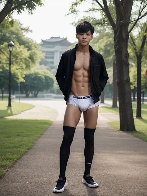 16 years old teenagers , very young , light-skin , wearing an dark black sexy underwear, tmasterpiece，k hd，the feet，black long socks，The barefoot , black colour , handsome and cute , extreme cute boy , white skin , dark black underwear boxers shorts , extr...