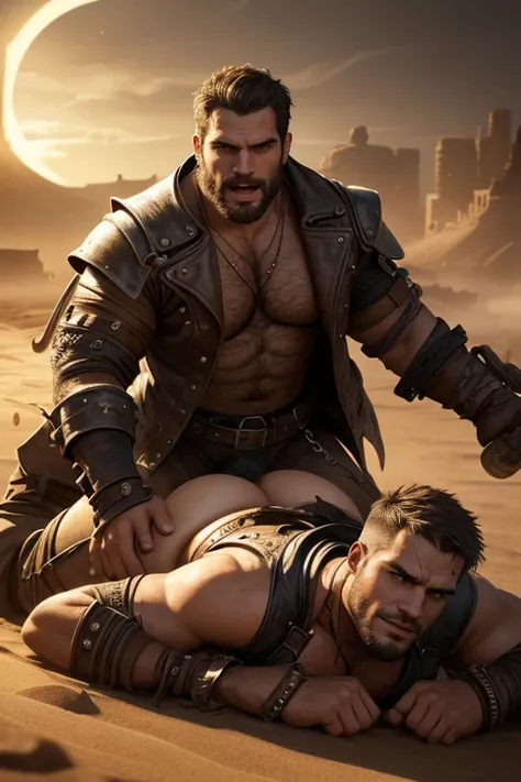 Henry Cavill, (((chubby))), ((chubby face)), ((((big ass)))), natural collor hair, brown skin, (((((Men))))), night, steam, white leather clotes, ((very ripped whole jumpsuit)), earings, acessories, epic composition, perfect hands, perfect composition, per...