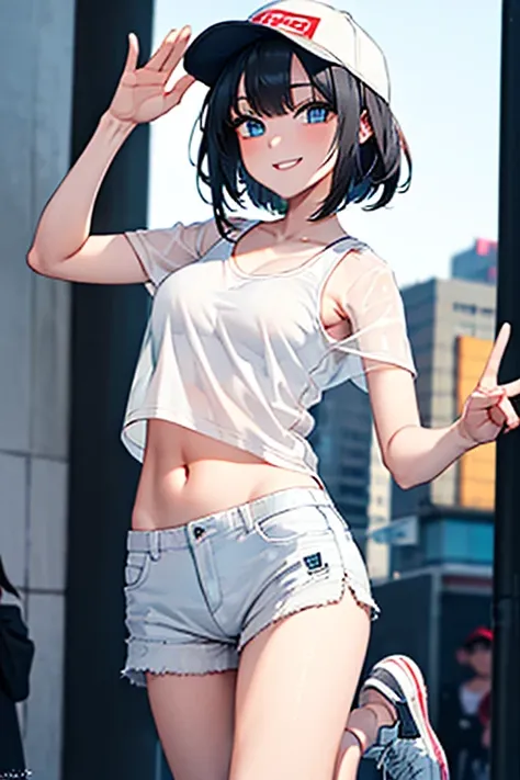 (masterpiece:1.3),(highly detailed:1.3),(highres:1.1),best quality,ultra-detail,1girl,solo,street,waving,centi \(supreme holiday...