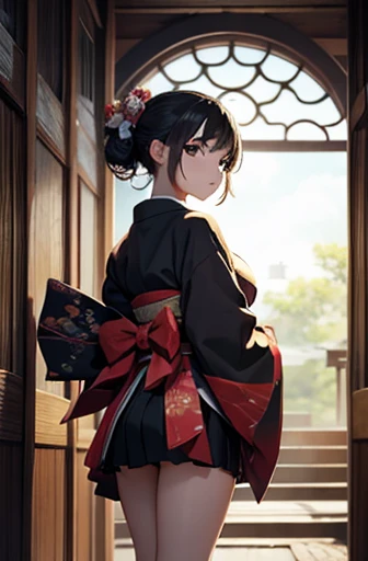 (masterpiece), standing, arched back,kimono:0.7,best quality, expressive eyes, perfect face, accidental exposure, skirt lift, clothes_pull,