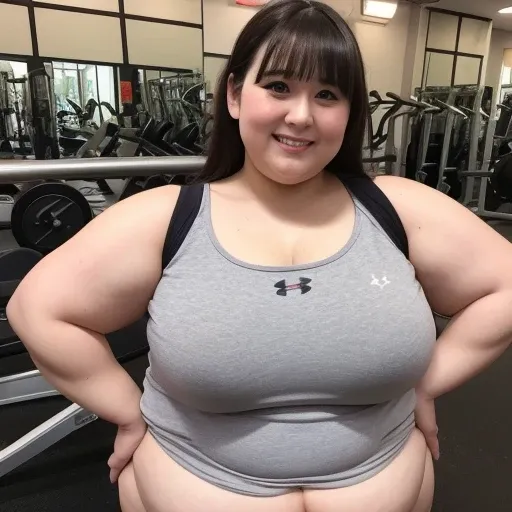 go pro Japanese ssbbw, non nude, full shot, very beautiful face, super obese, full body, grey sweat parker, underarmour sneaker, sports gym  super obese japanese