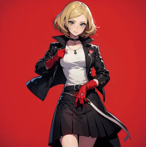 in the art style of persona 5, smal breast, delinquent, (sukeban), mature_female, blush, mature, older woman, 25 years old, suke...