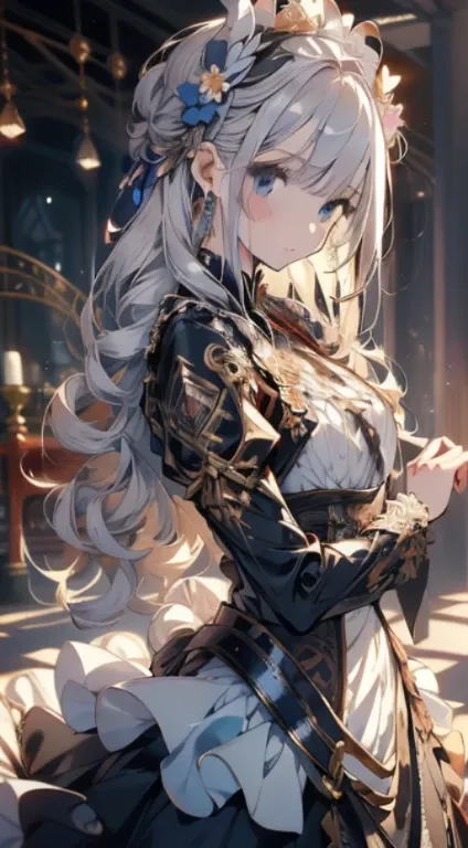 Official art, ヨーロッパの​masterpiece女性,, pale silver hair , Dark blue eyes, (​masterpiece、top-quality、hight resolution: 1.4),in 8K, Anime Art Nouveau, highly detailed exquisite fanart, anime fantasy illustration, clean detailed anime art, detailed anime art, s...