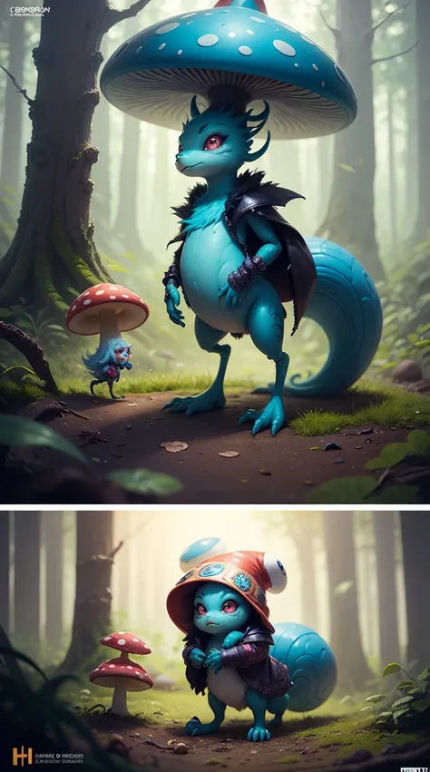 there is a small alien doll with a blue hair and a mushroom hat, cute forest creature, beeple and jeremiah ketner, adorable digital painting, hyperdetailed fantasy character, zbrush contest winner, cartoon creature, a hyper-detailed alien, zbrush central c...