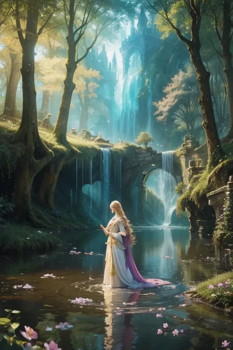 "Best Quality,4k,8K,hight resolution,Masterpiece:1.2,Ultra-detailed,Realistic,photoRealistic:1.37),(Christian theme),(Fantasy),(fairytale),illustartion,canvas,oil painting,Magic,magic atmosphere,bright colours,angelic figures,Glowing rays of light,Heavenly...