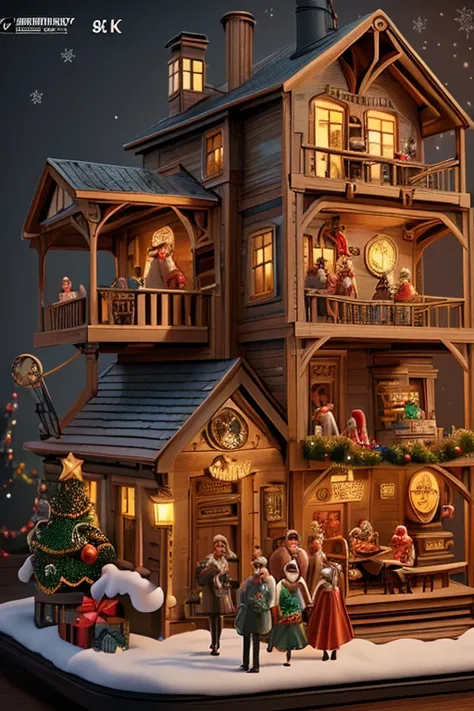 steampunk family with Christmas Gift, steampunk house, indoors, intricate, (best quality, masterpiece, Representative work, official art, Professional, unity 8k wallpaper:1.3)