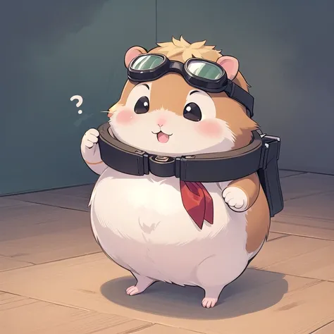 ((hamster, chubby:0.8, goggles on forehead, animal solo, hamster focus, full body)), cute, cool, red neckerchief, adventurer, best_quality, design, hires, highly detailed